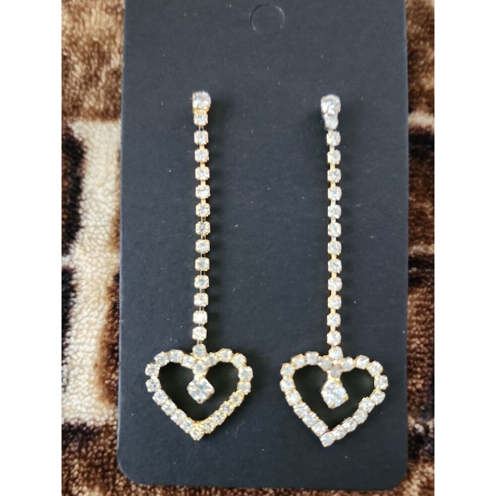 Gold Crystal Heart Drop Earrings - Women Jewelry
